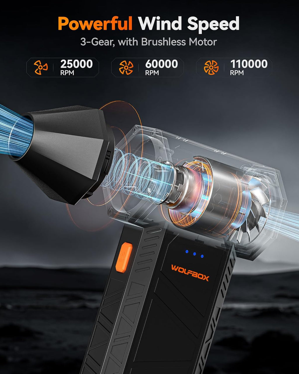 MF50 High-Performance Compressed Air Duster - 110,000 RPM Electric Blower with 3 Adjustable Speeds, Fast Charging, Ideal for Computers, Keyboards, Home, Outdoor, and Automotive Use