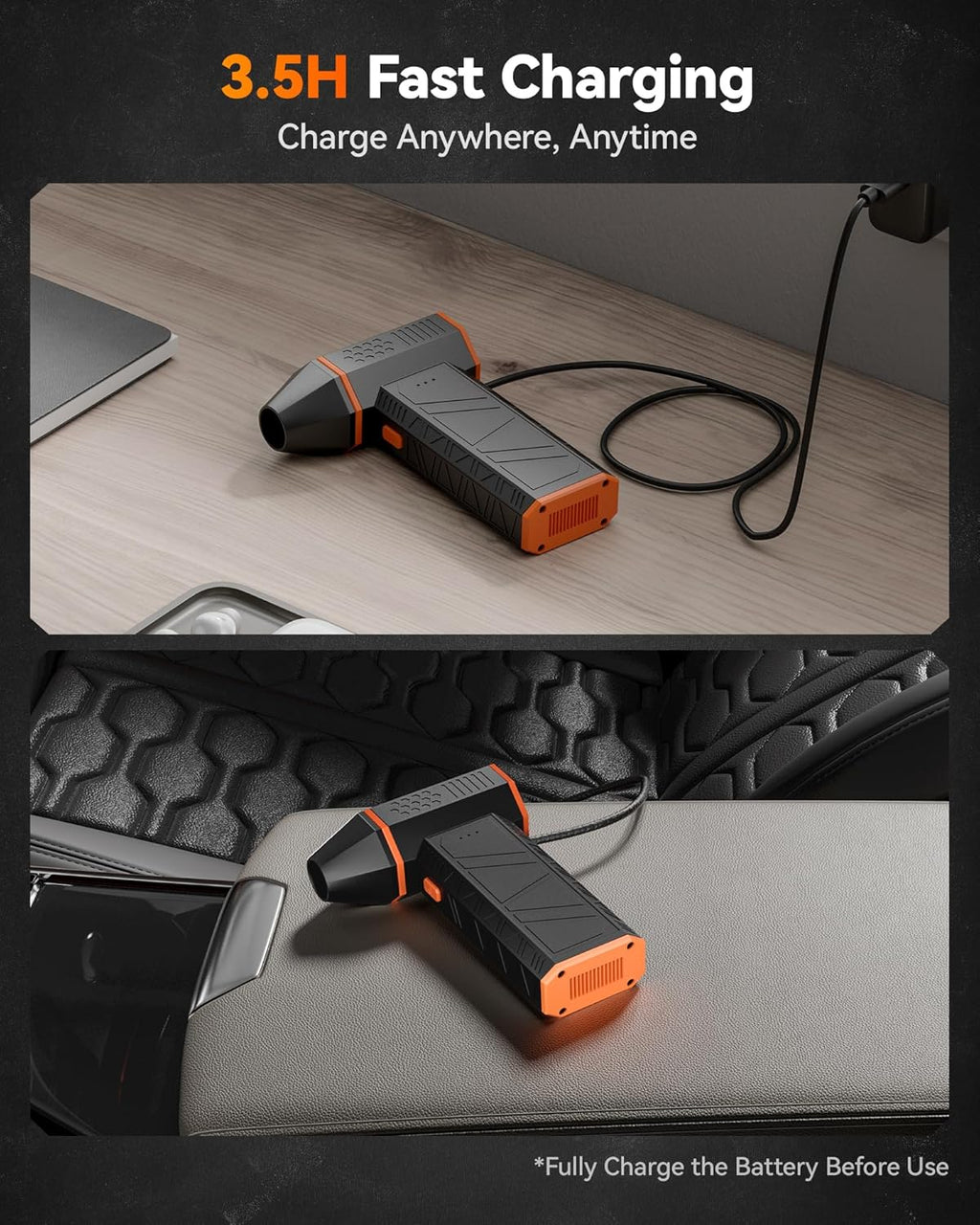 MF50 High-Performance Compressed Air Duster - 110,000 RPM Electric Blower with 3 Adjustable Speeds, Fast Charging, Ideal for Computers, Keyboards, Home, Outdoor, and Automotive Use