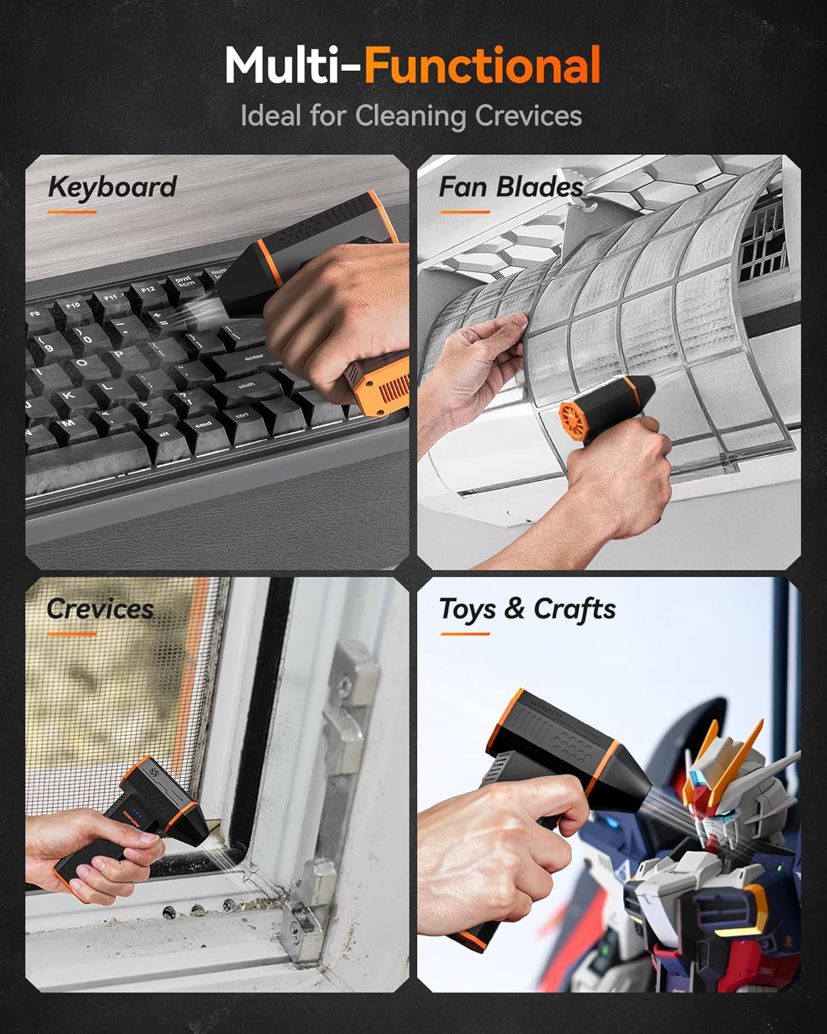 MF50 High-Performance Compressed Air Duster - 110,000 RPM Electric Blower with 3 Adjustable Speeds, Fast Charging, Ideal for Computers, Keyboards, Home, Outdoor, and Automotive Use